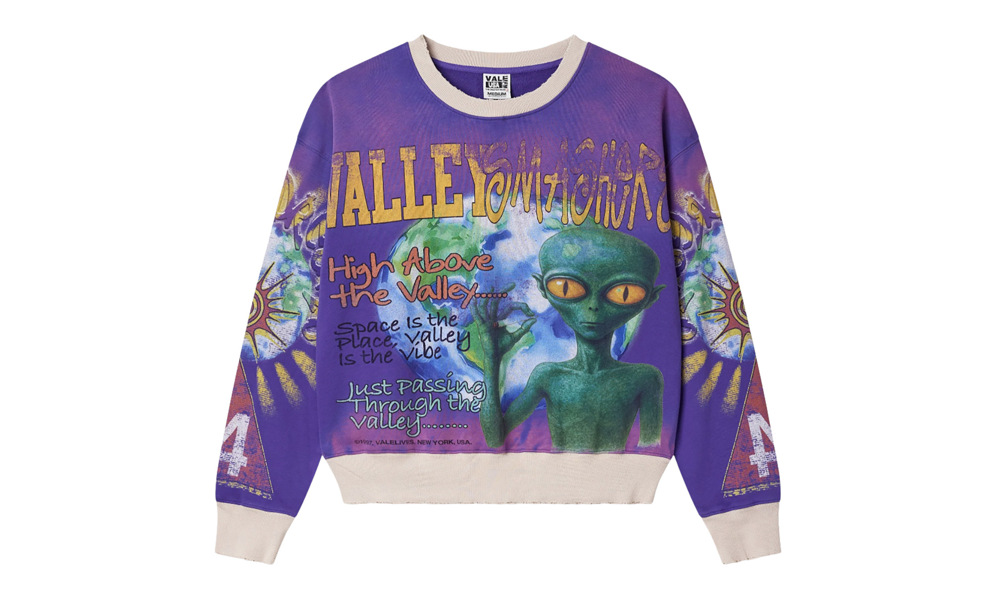 Space Alien Crewneck Sweatshirt Purple VAL55