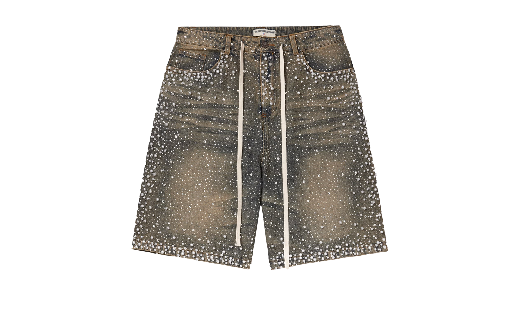 Jeweled Pearl Rainstorm Denim Shorts Mid Wash 54UTMQSN